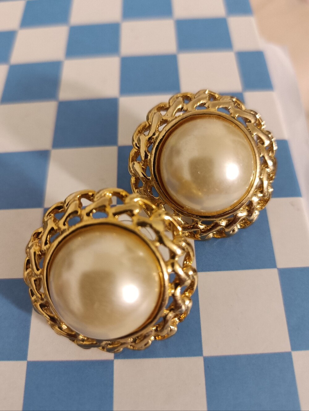 Gold-Tone Pearl Button Earrings - Classic Women's Pierced Earrings